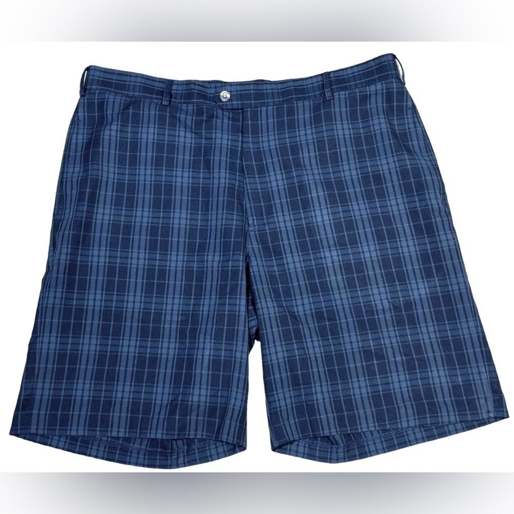 Donald‎ Ross Chino Golf Short Size 36 Blue Plaid Polyester 8" Inseam Huntingdon